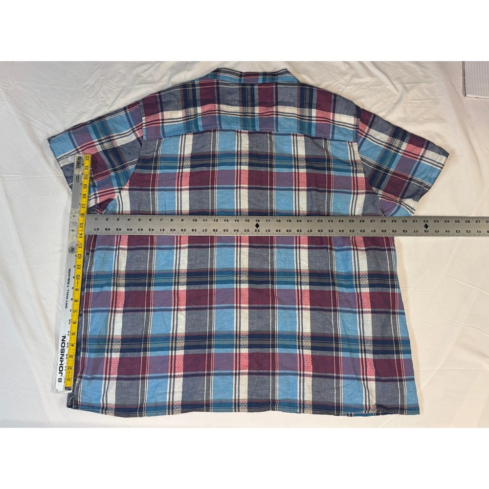 Lucky Brand Mens 3XL Linen Blend Plaid Short Sleeve Button Down Shirt Blue Pink - Picture 3 of 9